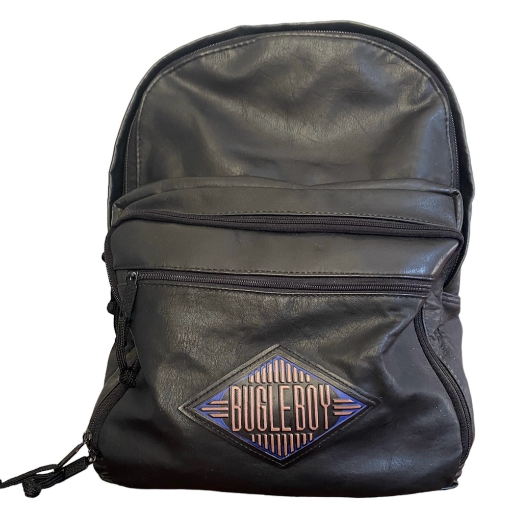 Vintage Bugle Boy BackPack Black Pleather Book Bag 90’s Y2K Retro Unisex
